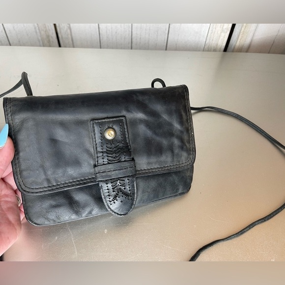 Lucky Brand Leather Suede Black Convertible Crossbody Wallet WOC Woven - Picture 1 of 7